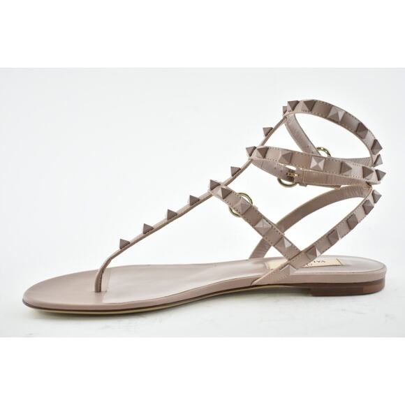 Valentino Rockstud Poudre Tonal Stud Triple Strap Thong Gladiator Flat Sandal 37 - Picture 9 of 11